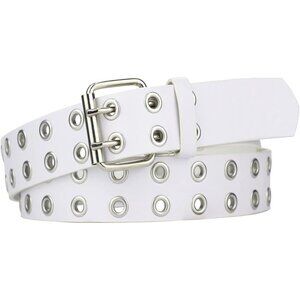 Men's White Double Prong Alloy Buckle Vintage Punk Jeans Pu Leather Belts